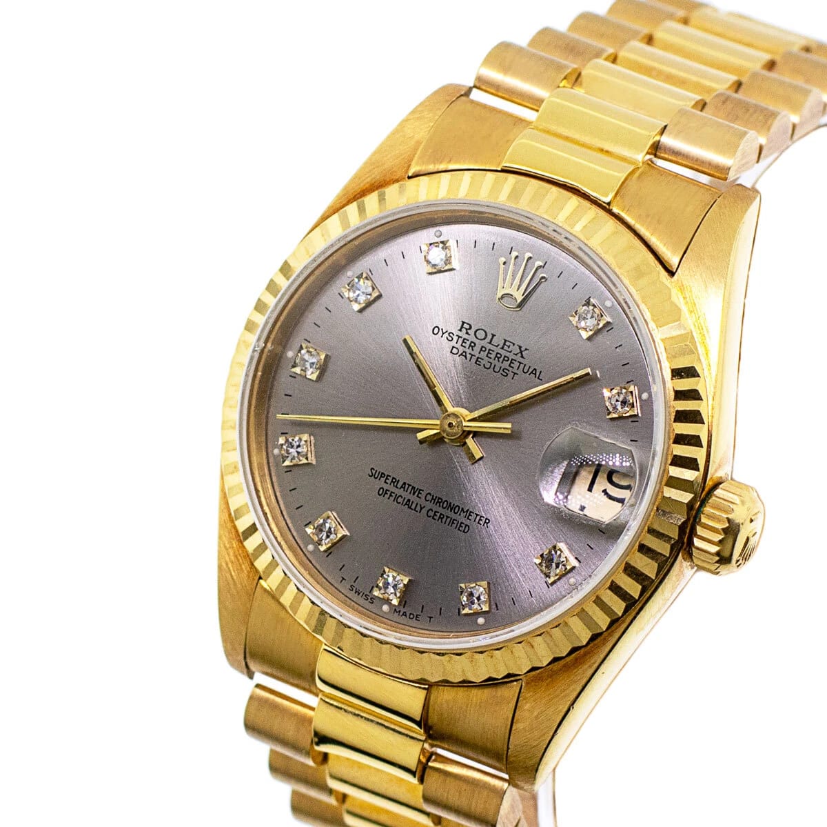 Full Gold-Tone Watch with Diamond-Inspired Markers & Fluted Bezel