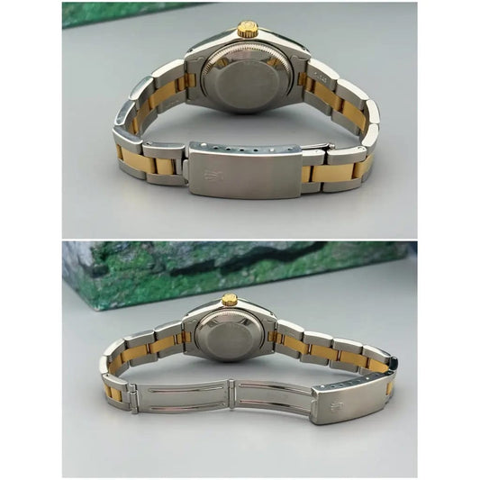 Classic Two-Tone Men's Steel Watch with Unique Green Dial