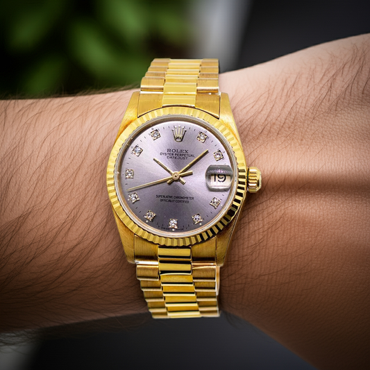 Full Gold-Tone Watch with Diamond-Inspired Markers & Fluted Bezel