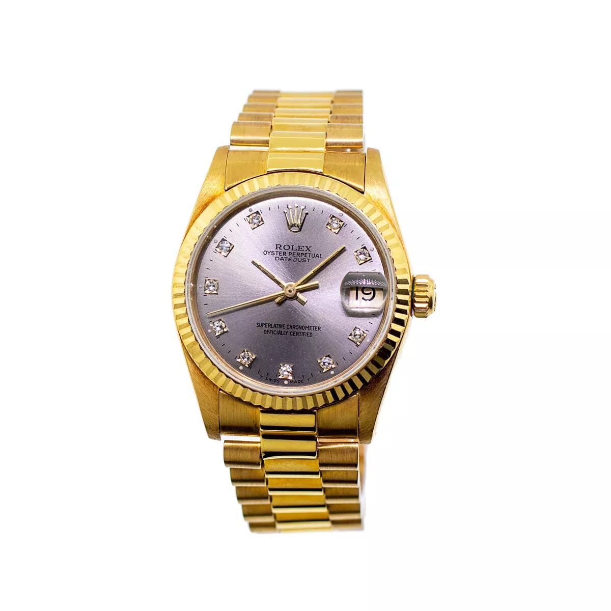 Full Gold-Tone Watch with Diamond-Inspired Markers & Fluted Bezel