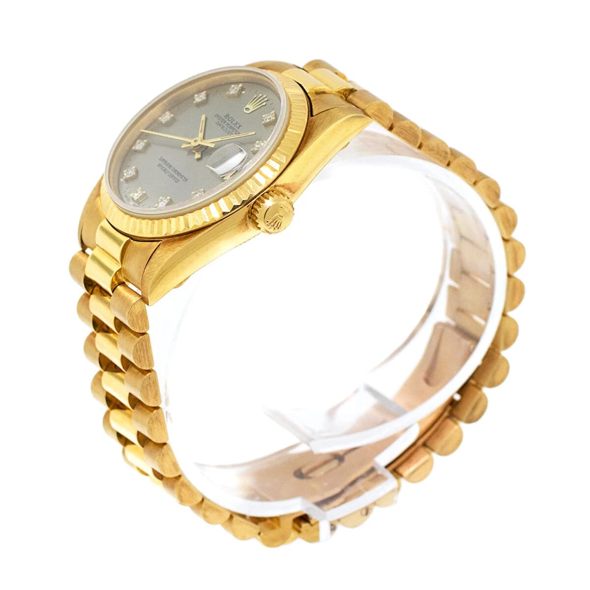 Full Gold-Tone Watch with Diamond-Inspired Markers & Fluted Bezel