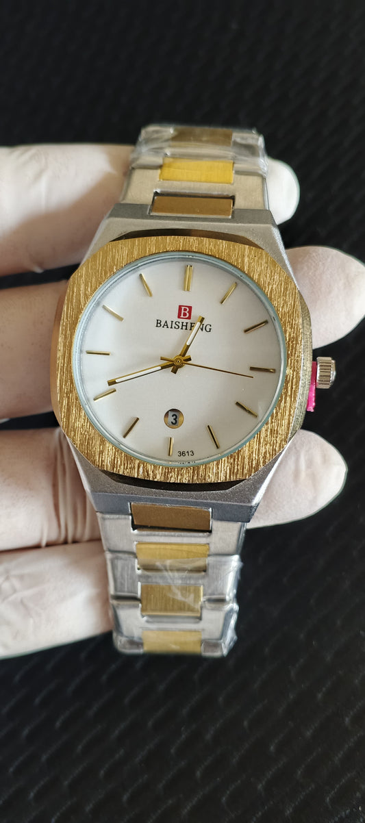 The "Green Horizon" - Luxury Gold Watch with Unique Striped Dial