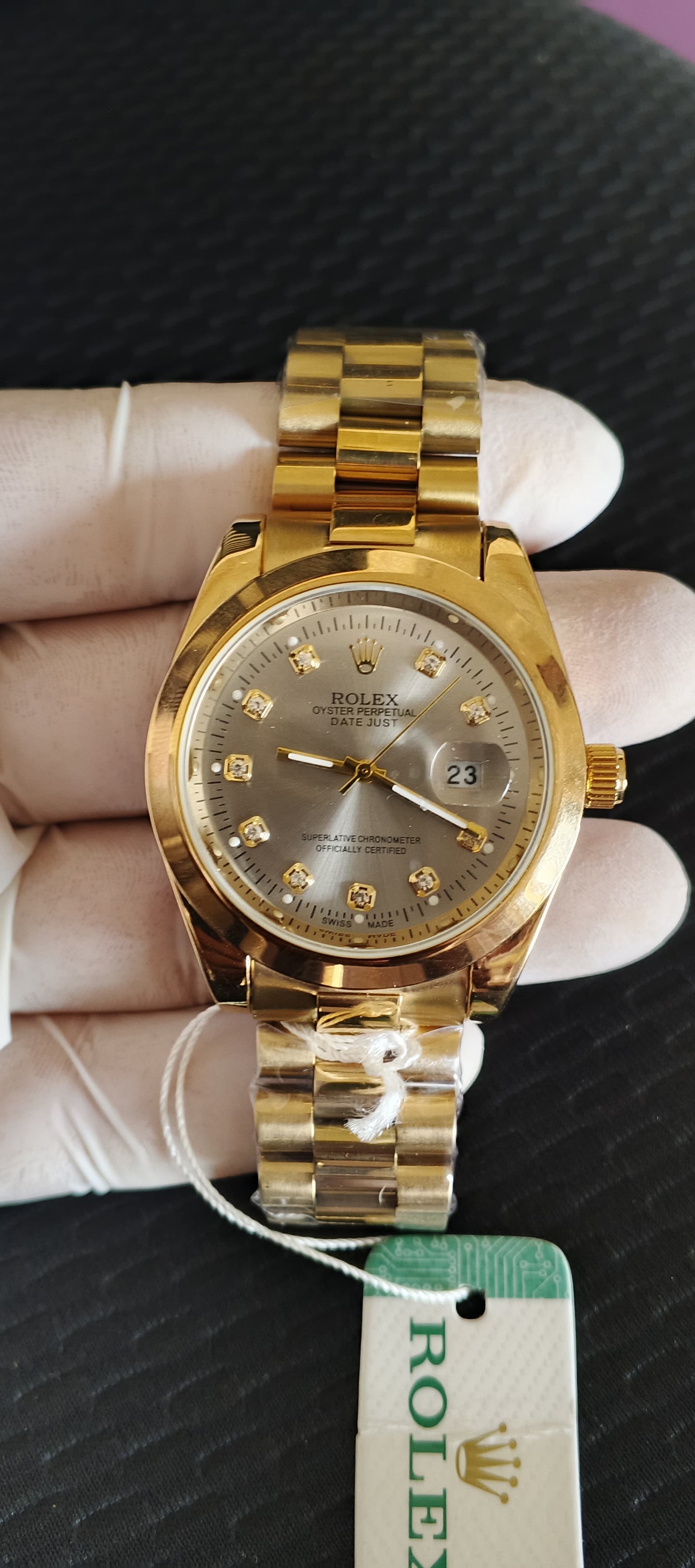 Men's Gold-Tone Watch with Diamond-Inspired Markers & Grey Dial