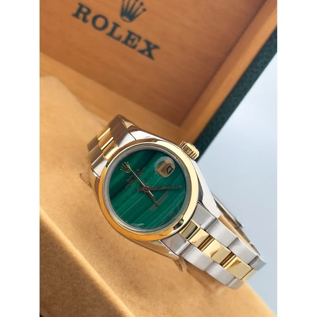 Classic Two-Tone Men's Steel Watch with Unique Green Dial
