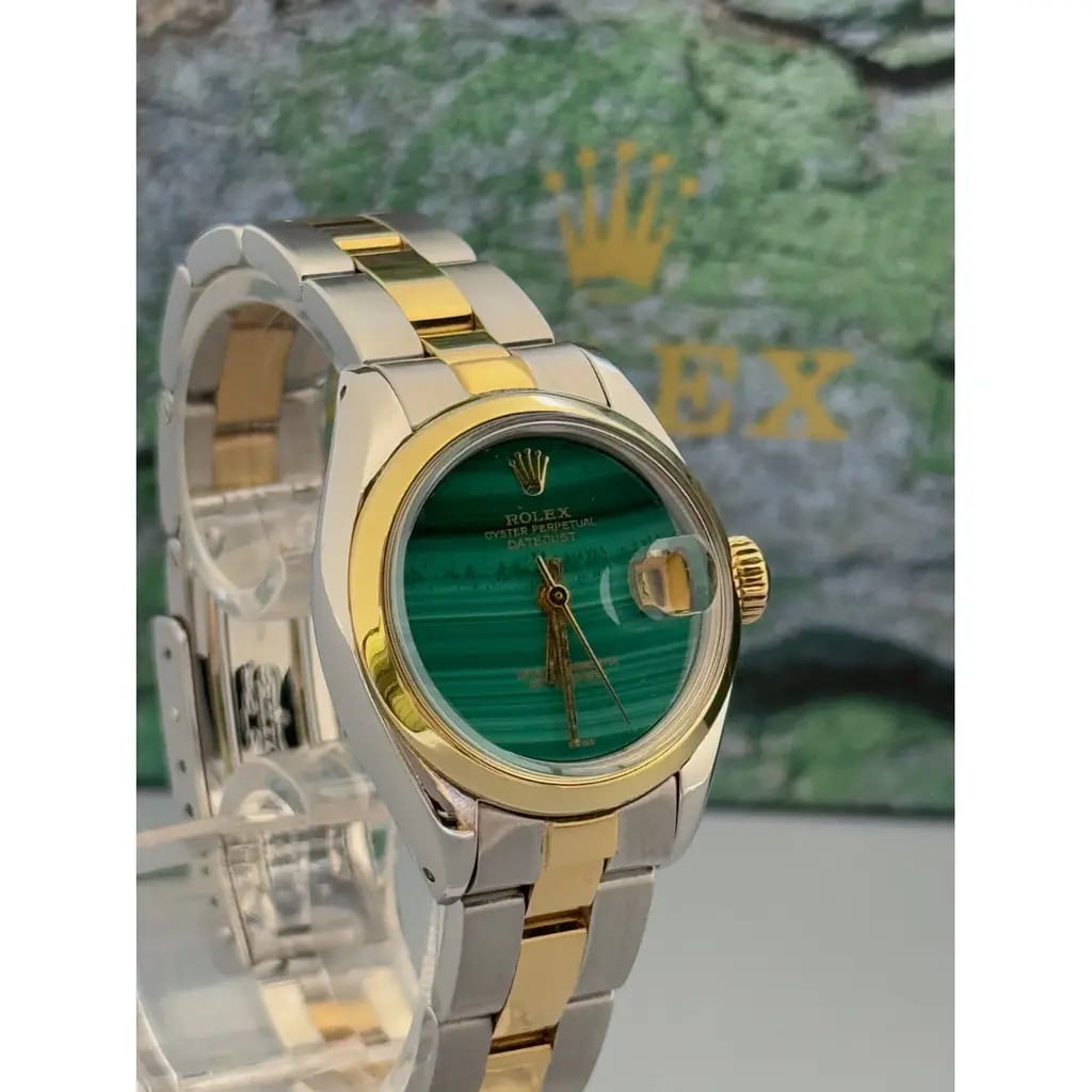 Classic Two-Tone Men's Steel Watch with Unique Green Dial